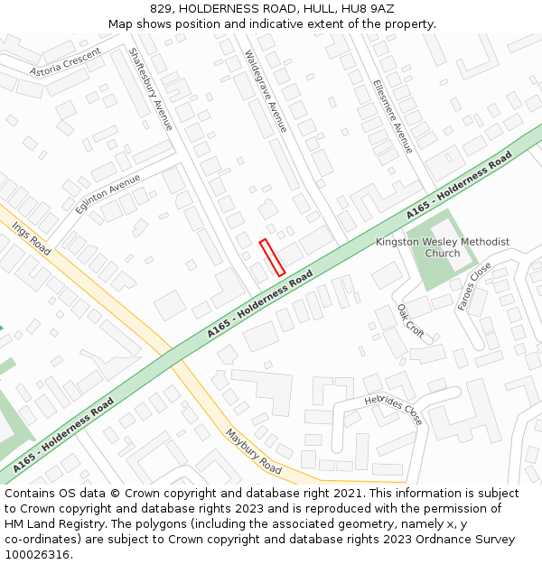 829, HOLDERNESS ROAD, HULL, HU8 9AZ: Location map and indicative extent of plot