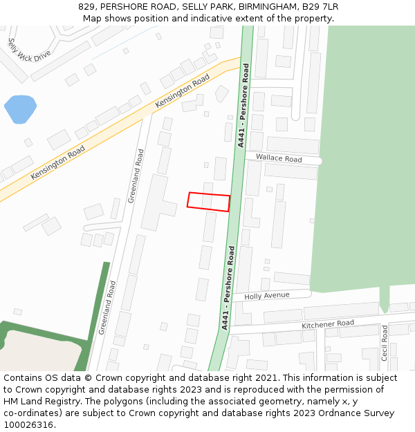 829, PERSHORE ROAD, SELLY PARK, BIRMINGHAM, B29 7LR: Location map and indicative extent of plot