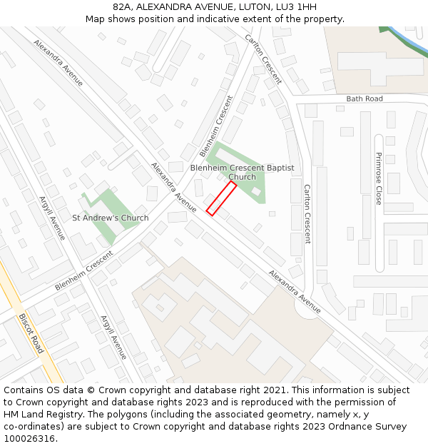 82A, ALEXANDRA AVENUE, LUTON, LU3 1HH: Location map and indicative extent of plot