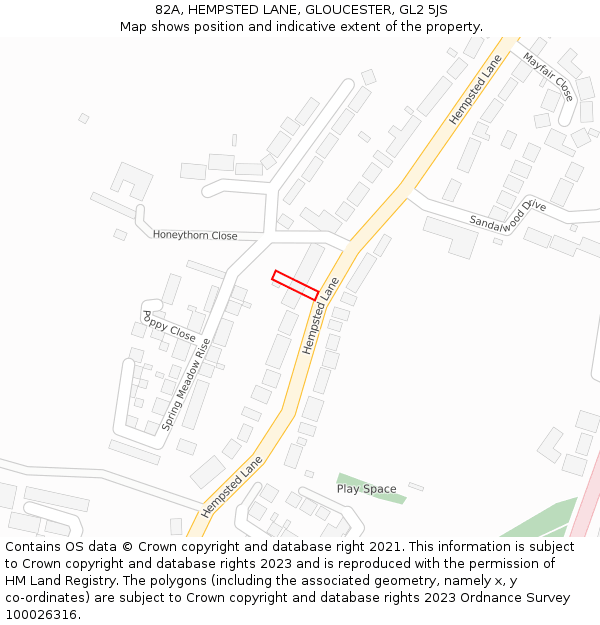 82A, HEMPSTED LANE, GLOUCESTER, GL2 5JS: Location map and indicative extent of plot