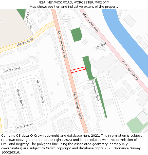 82A, HENWICK ROAD, WORCESTER, WR2 5NY: Location map and indicative extent of plot