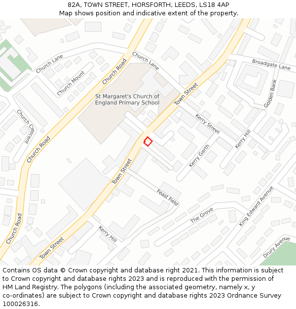 82A, TOWN STREET, HORSFORTH, LEEDS, LS18 4AP: Location map and indicative extent of plot