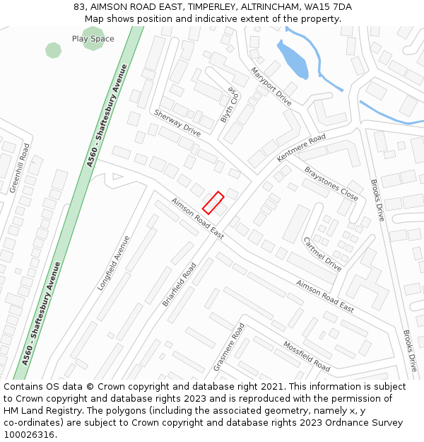 83, AIMSON ROAD EAST, TIMPERLEY, ALTRINCHAM, WA15 7DA: Location map and indicative extent of plot