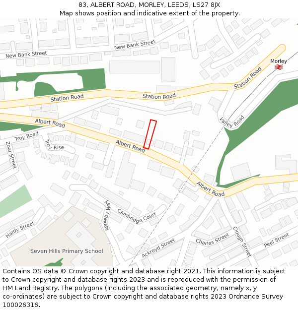 83, ALBERT ROAD, MORLEY, LEEDS, LS27 8JX: Location map and indicative extent of plot