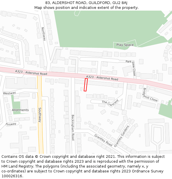 83, ALDERSHOT ROAD, GUILDFORD, GU2 8AJ: Location map and indicative extent of plot