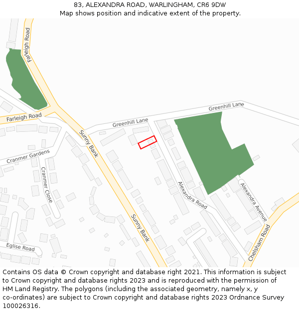 83, ALEXANDRA ROAD, WARLINGHAM, CR6 9DW: Location map and indicative extent of plot