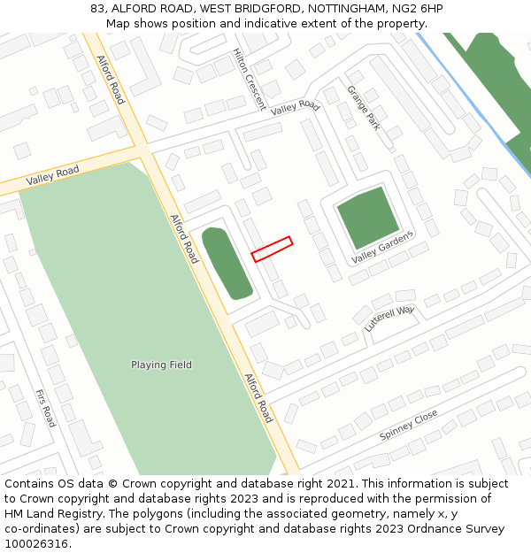 83, ALFORD ROAD, WEST BRIDGFORD, NOTTINGHAM, NG2 6HP: Location map and indicative extent of plot