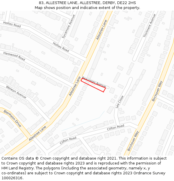 83, ALLESTREE LANE, ALLESTREE, DERBY, DE22 2HS: Location map and indicative extent of plot