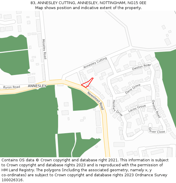 83, ANNESLEY CUTTING, ANNESLEY, NOTTINGHAM, NG15 0EE: Location map and indicative extent of plot