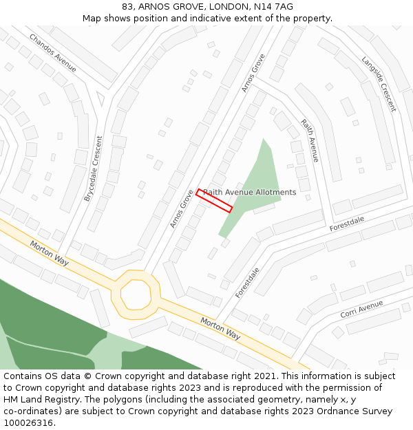 83, ARNOS GROVE, LONDON, N14 7AG: Location map and indicative extent of plot