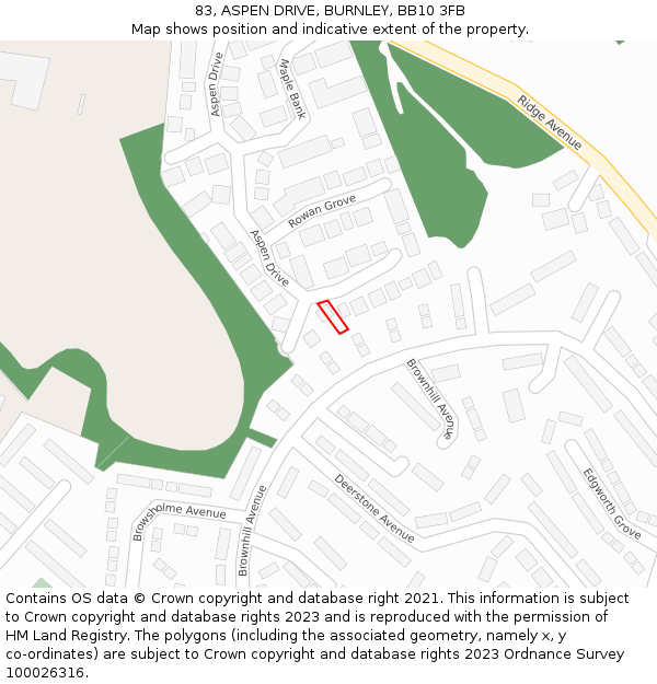 83, ASPEN DRIVE, BURNLEY, BB10 3FB: Location map and indicative extent of plot
