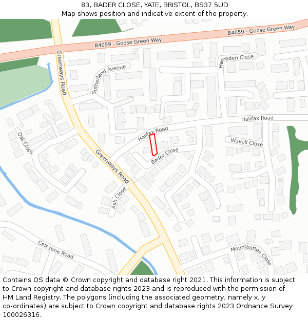83, BADER CLOSE, YATE, BRISTOL, BS37 5UD: Location map and indicative extent of plot