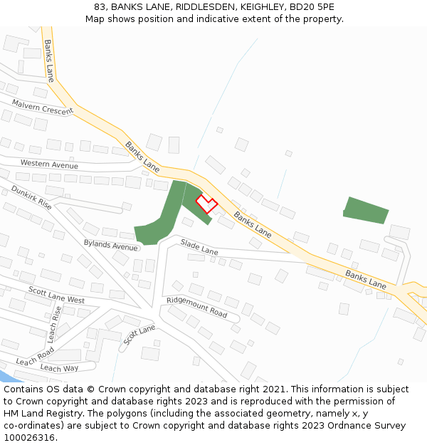 83, BANKS LANE, RIDDLESDEN, KEIGHLEY, BD20 5PE: Location map and indicative extent of plot