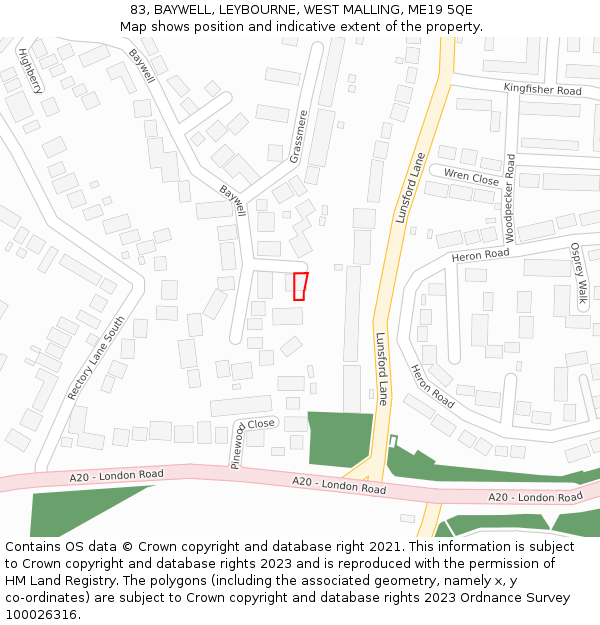 83, BAYWELL, LEYBOURNE, WEST MALLING, ME19 5QE: Location map and indicative extent of plot