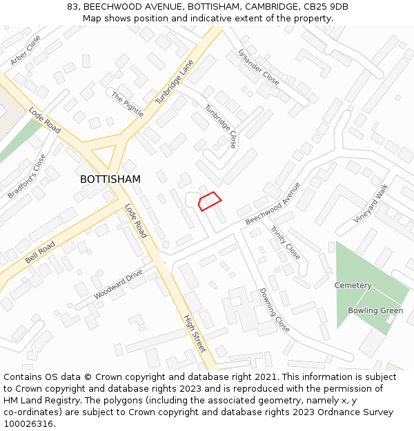 83, BEECHWOOD AVENUE, BOTTISHAM, CAMBRIDGE, CB25 9DB: Location map and indicative extent of plot