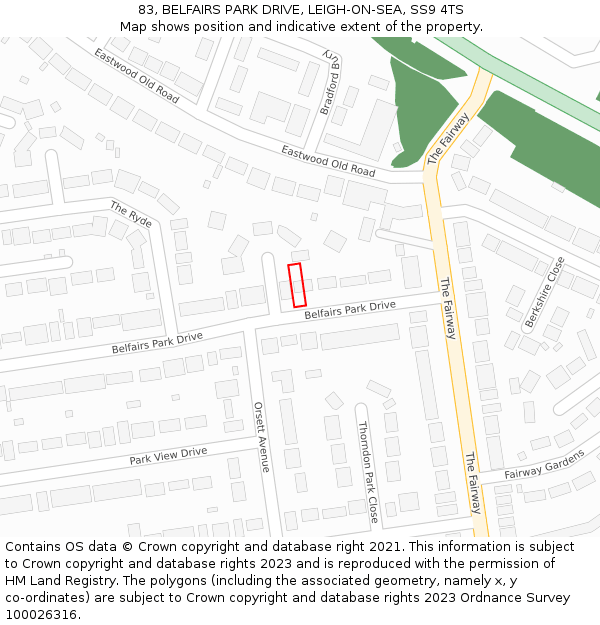 83, BELFAIRS PARK DRIVE, LEIGH-ON-SEA, SS9 4TS: Location map and indicative extent of plot