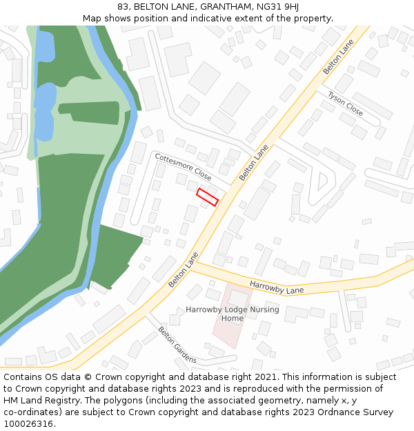 83, BELTON LANE, GRANTHAM, NG31 9HJ: Location map and indicative extent of plot