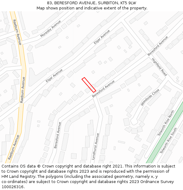 83, BERESFORD AVENUE, SURBITON, KT5 9LW: Location map and indicative extent of plot