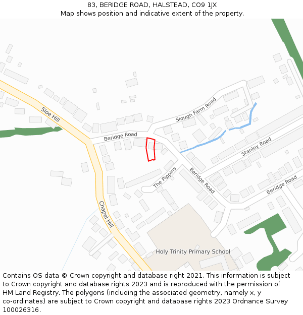 83, BERIDGE ROAD, HALSTEAD, CO9 1JX: Location map and indicative extent of plot