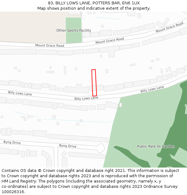 83, BILLY LOWS LANE, POTTERS BAR, EN6 1UX: Location map and indicative extent of plot