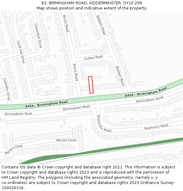 83, BIRMINGHAM ROAD, KIDDERMINSTER, DY10 2SR: Location map and indicative extent of plot