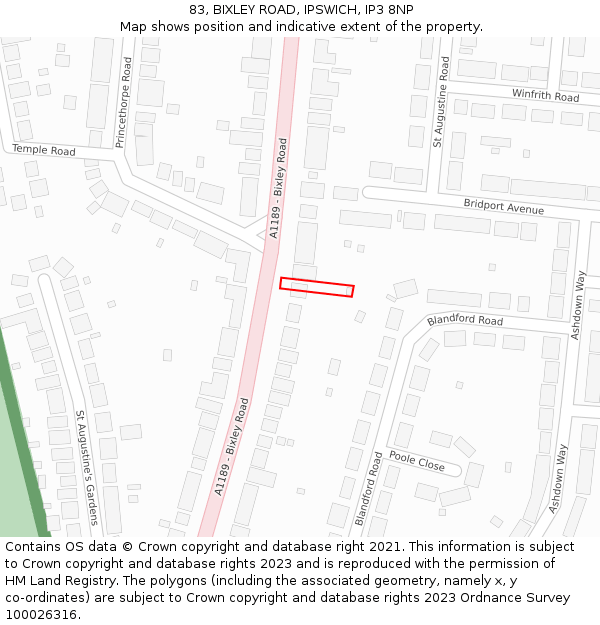 83, BIXLEY ROAD, IPSWICH, IP3 8NP: Location map and indicative extent of plot