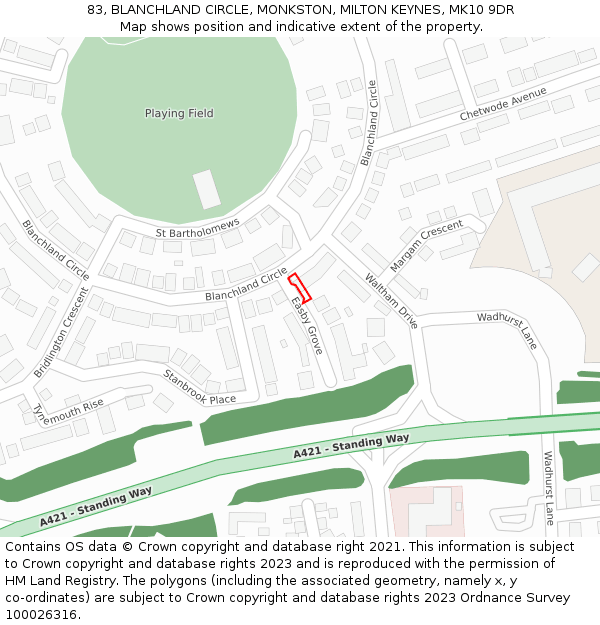 83, BLANCHLAND CIRCLE, MONKSTON, MILTON KEYNES, MK10 9DR: Location map and indicative extent of plot