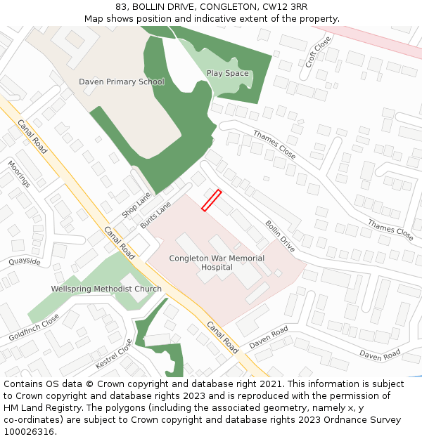 83, BOLLIN DRIVE, CONGLETON, CW12 3RR: Location map and indicative extent of plot