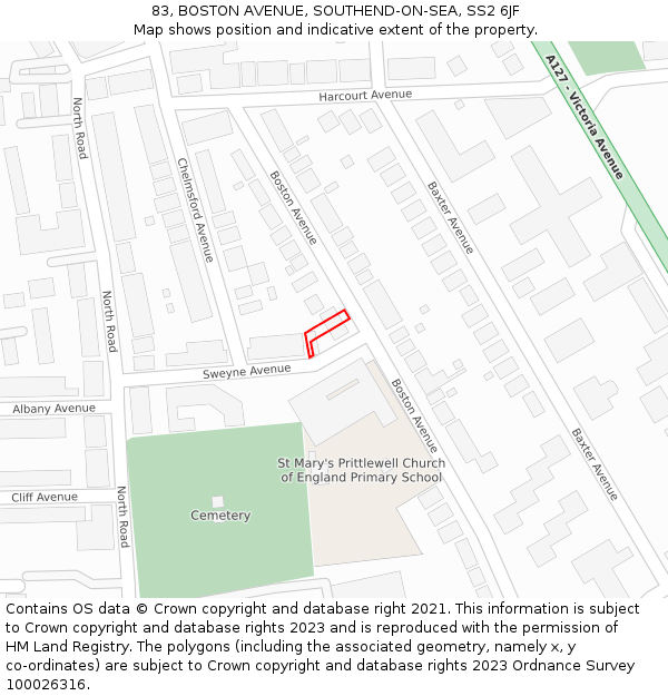 83, BOSTON AVENUE, SOUTHEND-ON-SEA, SS2 6JF: Location map and indicative extent of plot