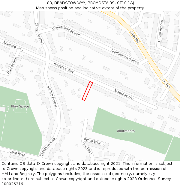 83, BRADSTOW WAY, BROADSTAIRS, CT10 1AJ: Location map and indicative extent of plot