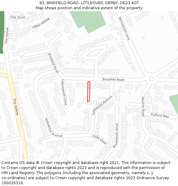83, BRAYFIELD ROAD, LITTLEOVER, DERBY, DE23 6GT: Location map and indicative extent of plot
