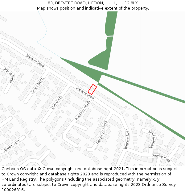 83, BREVERE ROAD, HEDON, HULL, HU12 8LX: Location map and indicative extent of plot