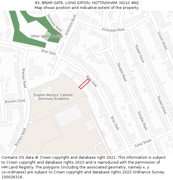 83, BRIAR GATE, LONG EATON, NOTTINGHAM, NG10 4BQ: Location map and indicative extent of plot