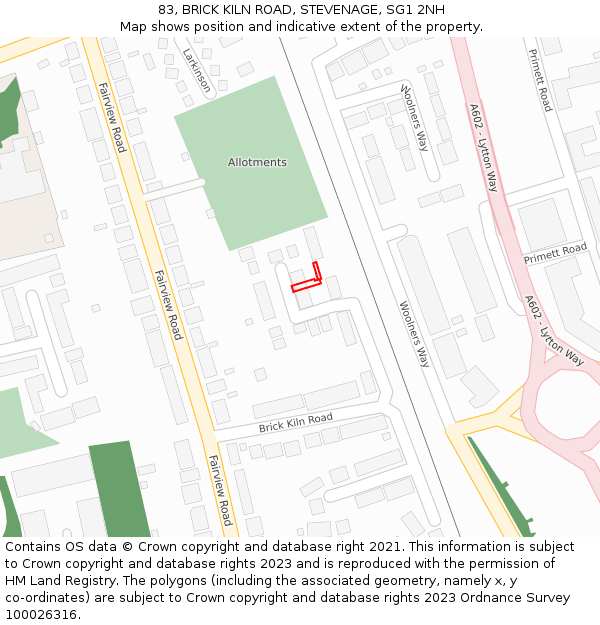 83, BRICK KILN ROAD, STEVENAGE, SG1 2NH: Location map and indicative extent of plot