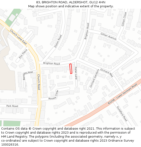 83, BRIGHTON ROAD, ALDERSHOT, GU12 4HN: Location map and indicative extent of plot