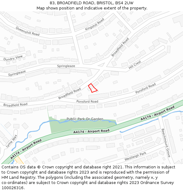 83, BROADFIELD ROAD, BRISTOL, BS4 2UW: Location map and indicative extent of plot
