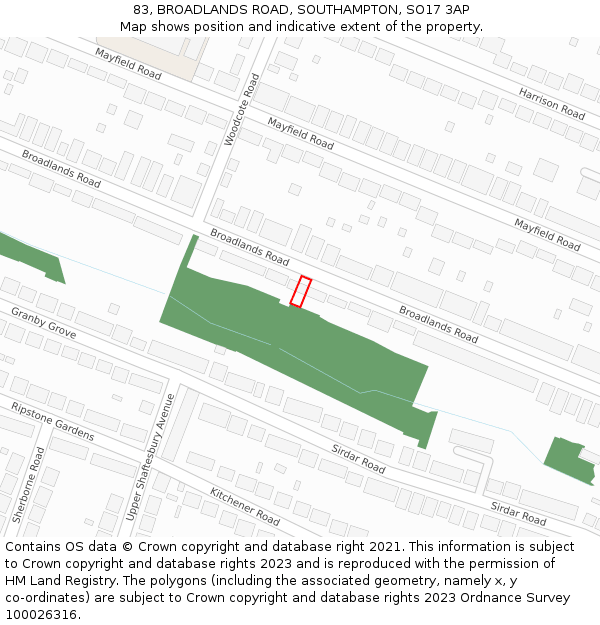 83, BROADLANDS ROAD, SOUTHAMPTON, SO17 3AP: Location map and indicative extent of plot