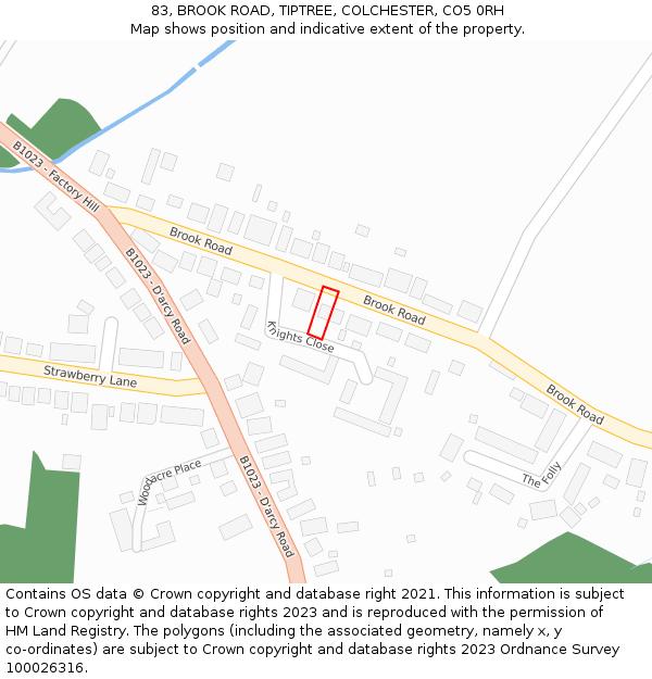 83, BROOK ROAD, TIPTREE, COLCHESTER, CO5 0RH: Location map and indicative extent of plot