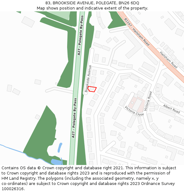 83, BROOKSIDE AVENUE, POLEGATE, BN26 6DQ: Location map and indicative extent of plot