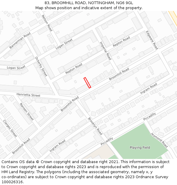 83, BROOMHILL ROAD, NOTTINGHAM, NG6 9GL: Location map and indicative extent of plot