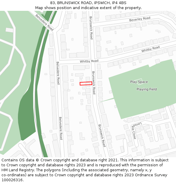 83, BRUNSWICK ROAD, IPSWICH, IP4 4BS: Location map and indicative extent of plot
