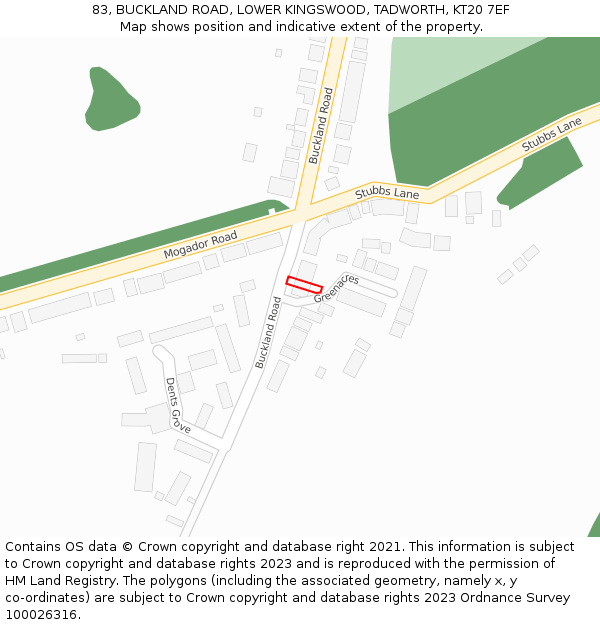 83, BUCKLAND ROAD, LOWER KINGSWOOD, TADWORTH, KT20 7EF: Location map and indicative extent of plot