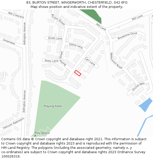 83, BURTON STREET, WINGERWORTH, CHESTERFIELD, S42 6FG: Location map and indicative extent of plot