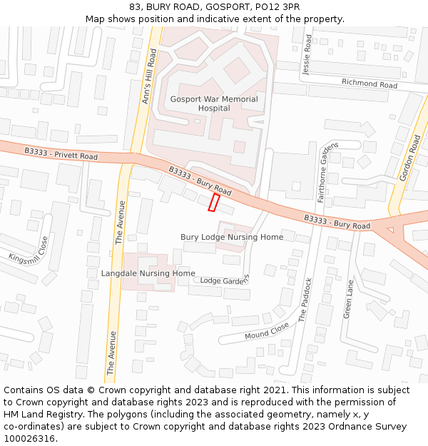 83, BURY ROAD, GOSPORT, PO12 3PR: Location map and indicative extent of plot