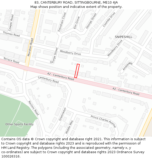 83, CANTERBURY ROAD, SITTINGBOURNE, ME10 4JA: Location map and indicative extent of plot