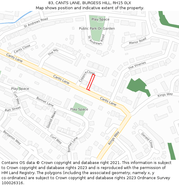 83, CANTS LANE, BURGESS HILL, RH15 0LX: Location map and indicative extent of plot