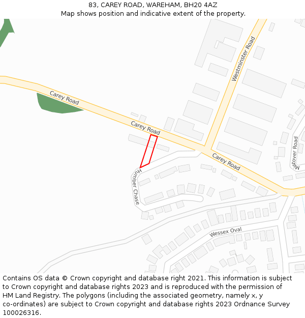 83, CAREY ROAD, WAREHAM, BH20 4AZ: Location map and indicative extent of plot