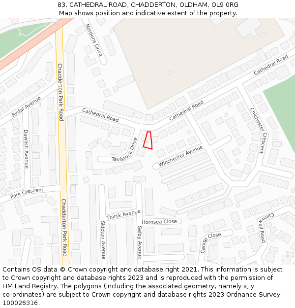 83, CATHEDRAL ROAD, CHADDERTON, OLDHAM, OL9 0RG: Location map and indicative extent of plot