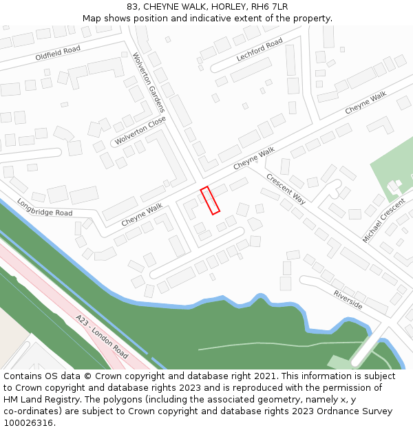 83, CHEYNE WALK, HORLEY, RH6 7LR: Location map and indicative extent of plot