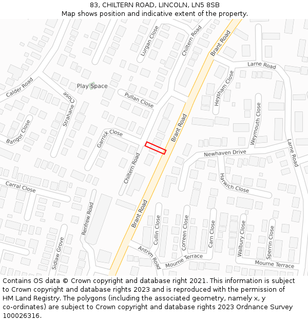 83, CHILTERN ROAD, LINCOLN, LN5 8SB: Location map and indicative extent of plot